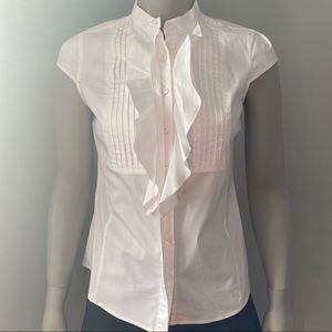 EXPRESS | White Ruffle Trim Short Sleeve